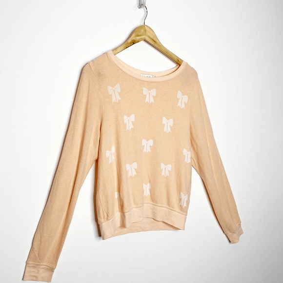 Wildfox Baby Bow Fleece Sweatshirt Peach Crewneck oversized women's s small - Picture 4 of 8